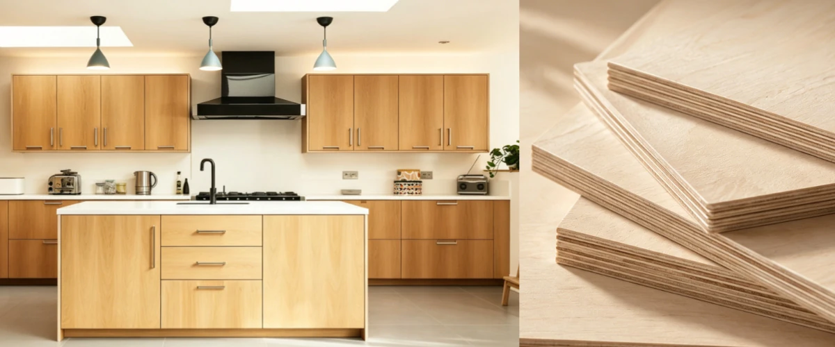 Contrachapado de chapa de abedul para armarios de cocina y muebles modernos.