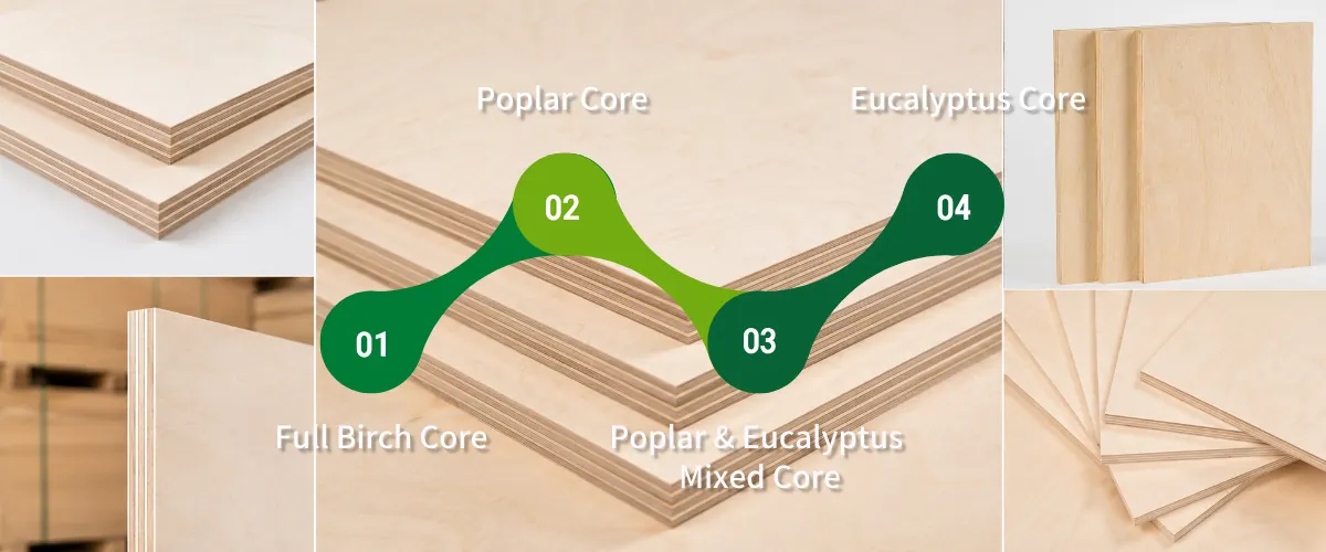 Birch plywood cross-section showing how different core materials affect strength and performance.