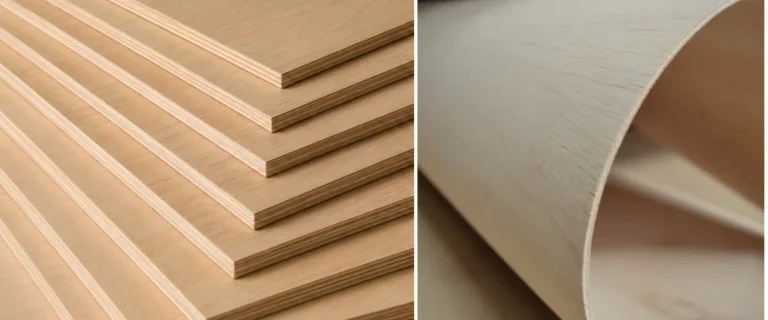 Comparación entre contrachapado fino y contrachapado flexible para muebles y uso interior.