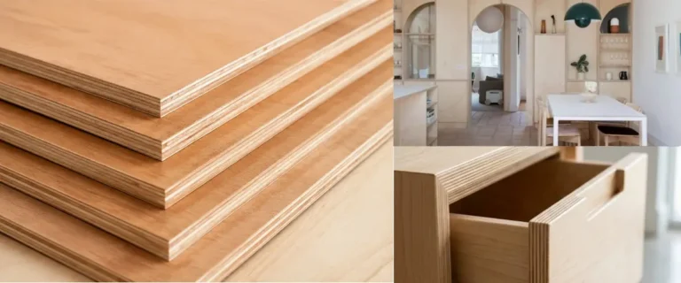 Guía de uso de la madera contrachapada comercial que muestra aplicaciones en interiores y, de forma limitada, en exteriores.