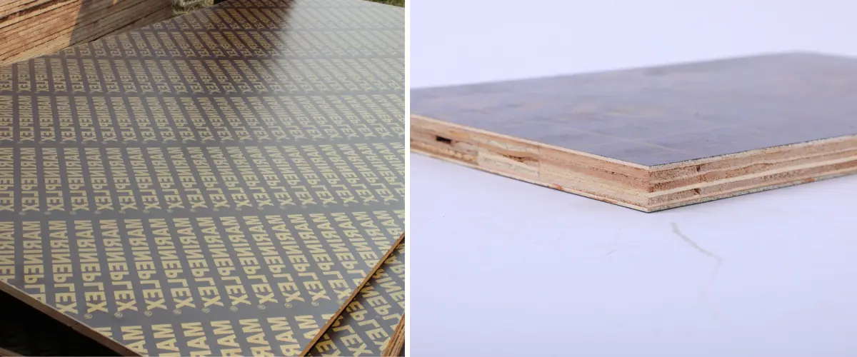 Kernmaterialstruktur von filmbeschichtetem Sperrholz mit Darstellung verschiedener Sperrholzkerntypen.