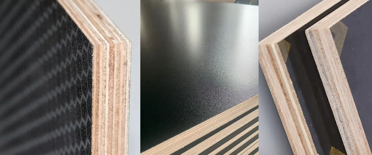 Comparación de materiales de núcleo de madera contrachapada con revestimiento de película que muestran diferencias en durabilidad, resistencia y vida útil.