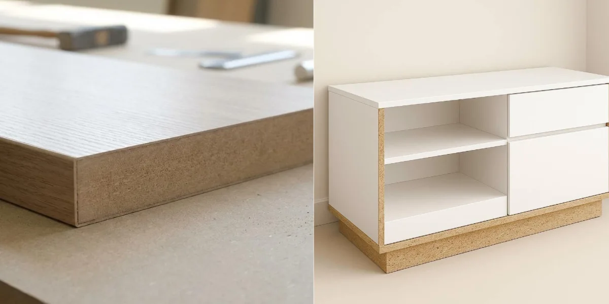 Aplicaciones comunes de los paneles de MDF y aglomerado en muebles, armarios, estanterías y decoración de interiores.