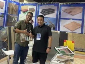 Building materials exhibition booth with film faced plywood and CDX plywood, 400x300