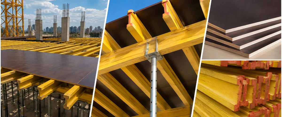 Guida alla scelta della giusta combinazione di travi in legno H20 e compensato rivestito con pellicola per i sistemi di casseratura del calcestruzzo.