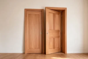 Okoume veneer door skin with natural wood grain surface for interior door manufacturing.