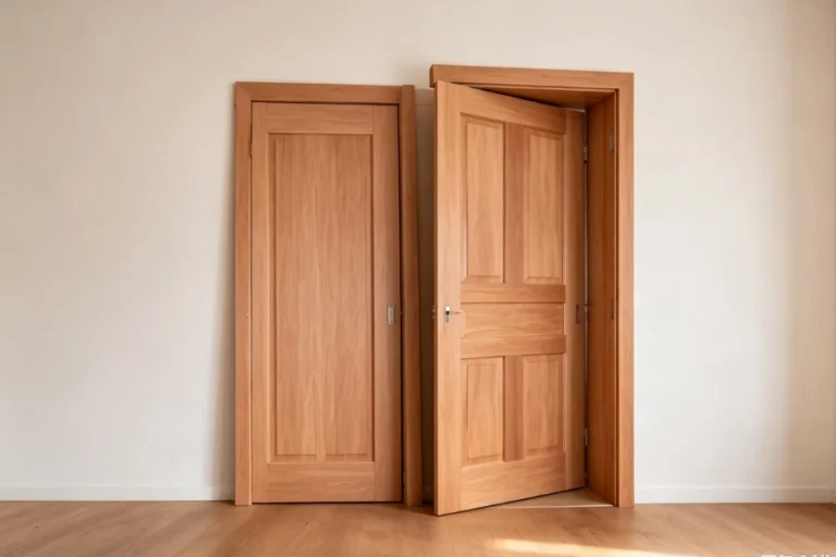 Okoume veneer door skin with natural wood grain surface for interior door manufacturing.