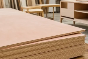 Okoume veneer used as face and core material in plywood manufacturing for high-quality wood panels