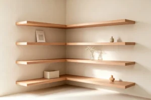 Okoume veneer used for making storage shelves and furniture with a natural wood grain finish.