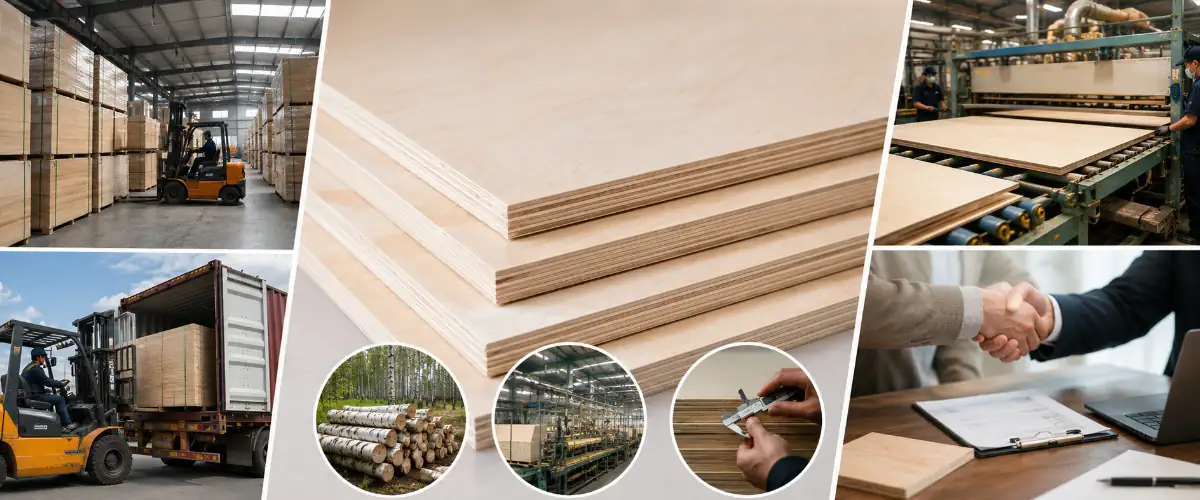 A buyer evaluating a reliable birch plywood supplier based on product quality, certifications, production capacity, pricing, and delivery time.