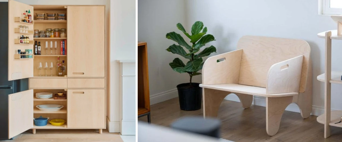 Birch plywood used for DIY furniture and woodworking projects.