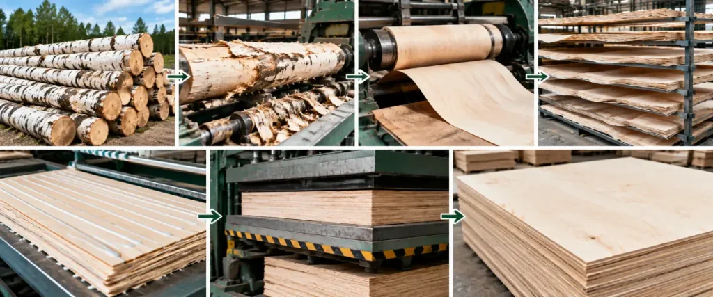 How birch plywood is made from birch logs through the plywood production process