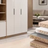 Melamine faced chipboard used in modern furniture, cabinets, and shelving, featuring a smooth decorative surface.