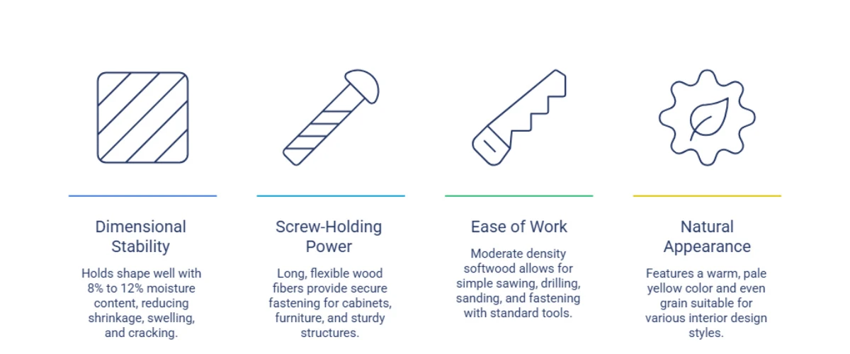 Benefits of radiata pine plywood, including its lightweight structure, workability, and versatility