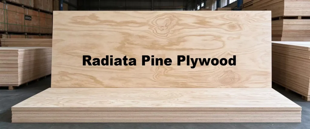 Radiata pine plywood sheets showing the wood grain and panel surface