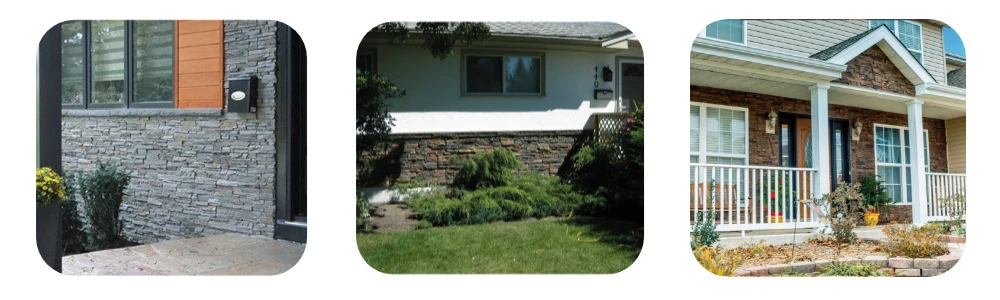 Exterior faux rock wall panels installed on house exterior wall