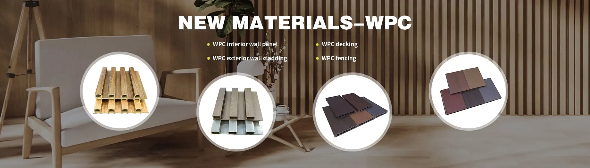 Product page main banner showcasing WPC SPC flooring wall panels and building materials products