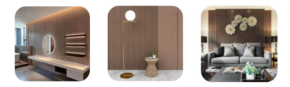 Interior WPC wall panel applied in modern living room feature wall design