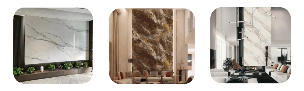 PVC marble sheet applied in modern living room feature wall decoration