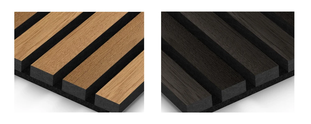 Wood slat acoustic panel black felt backing sound absorbing wall panel design