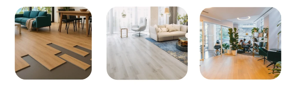 Stone pattern SPC flooring applied in modern living room interior design