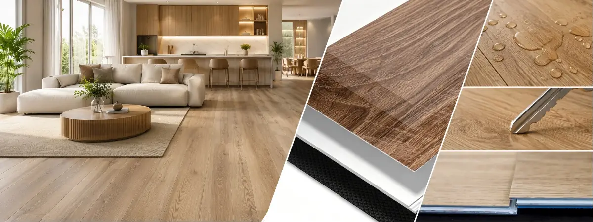 What is SPC Flooring? A guide showing waterproof stone plastic composite flooring for modern interiors.
