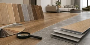 Buyer comparing SPC flooring options based on thickness, wear layer, core quality, waterproof performance, and surface finish.