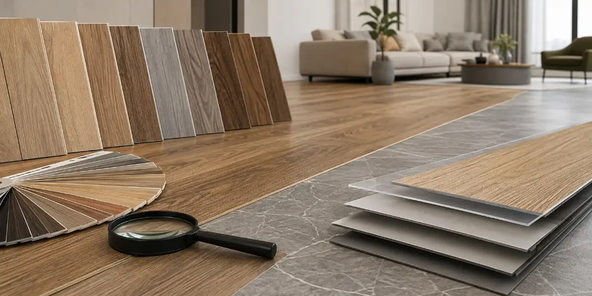 Buyer comparing SPC flooring options based on thickness, wear layer, core quality, waterproof performance, and surface finish.