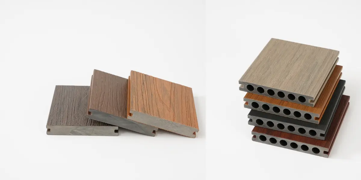 Hollow and solid WPC decking profiles compared by structure, weight, strength, durability, and installation characteristics.