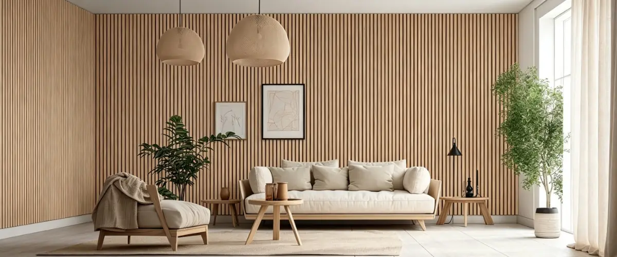 Acoustic wall panels installed on an interior wall for sound absorption and noise reduction.