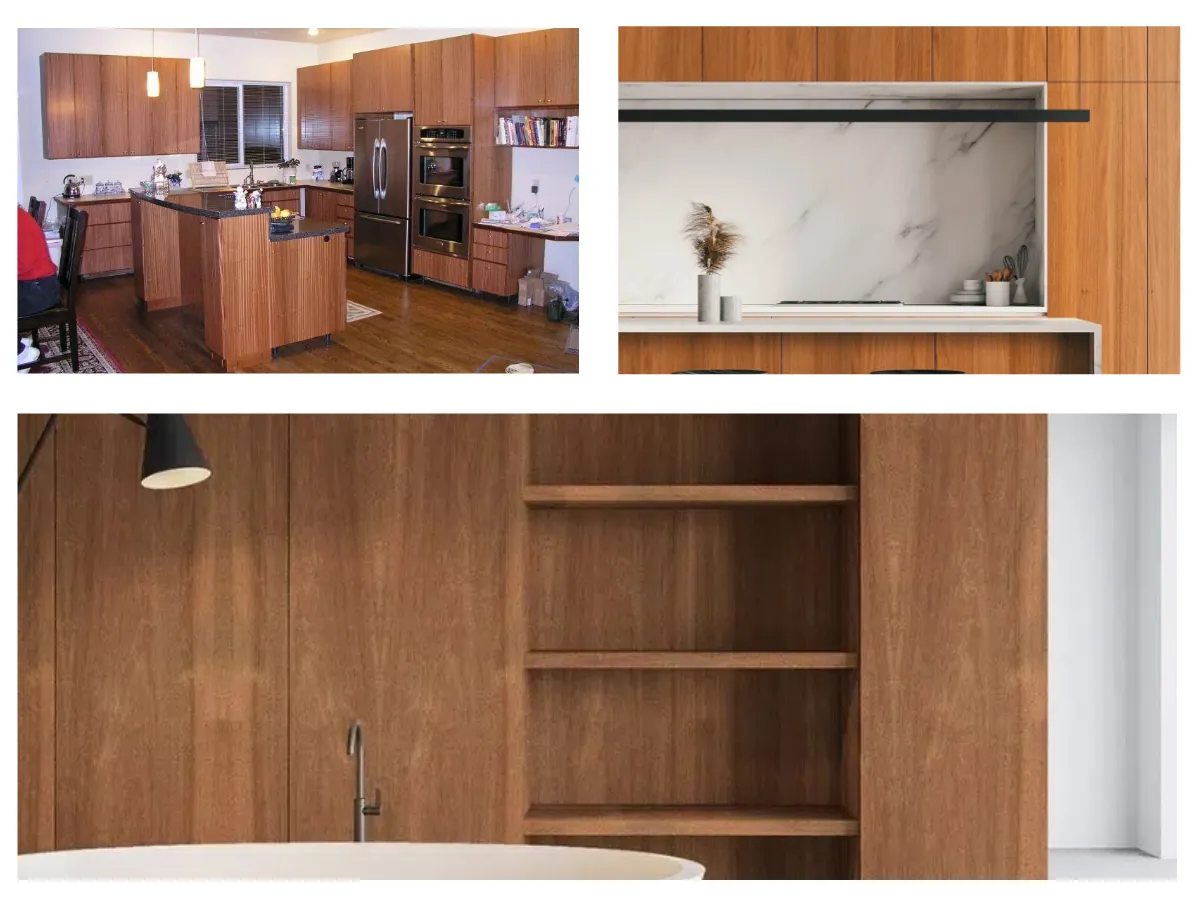 Sapele plywood used in furniture, cabinets, and luxury interior design applications.