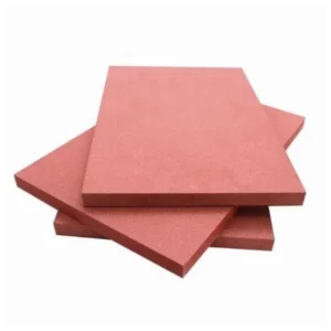 Fire resistant MDF boards with red core for commercial and interior applications.