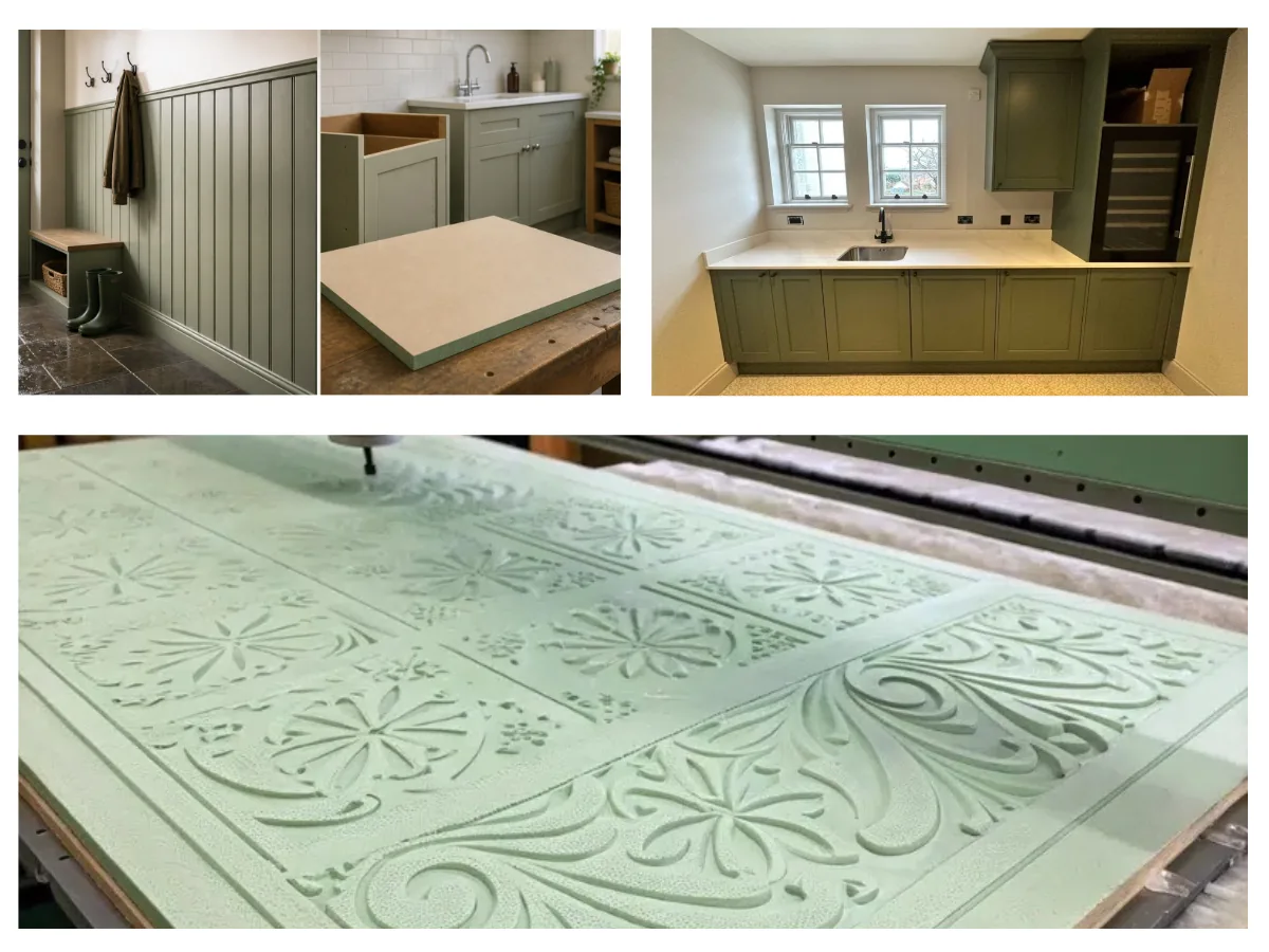 Moisture resistant MDF used in kitchen cabinets and interior furniture applications.