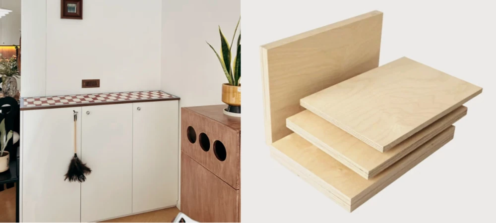 birch plywood used in furniture and material comparison display