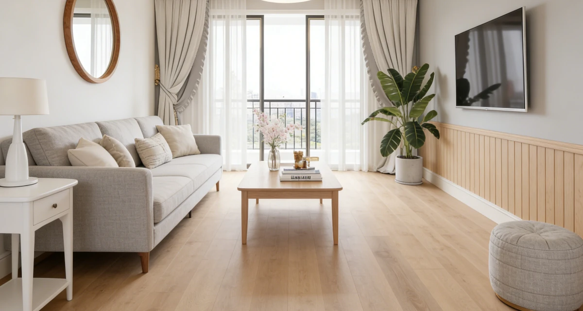 SPC flooring applied in a living room