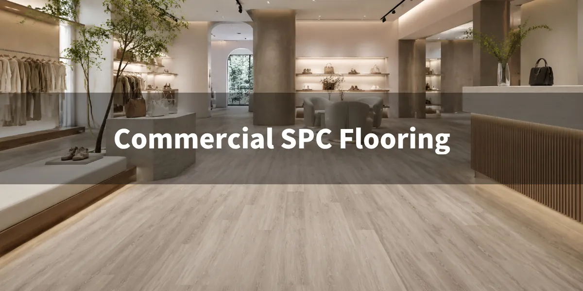 Instalação de pisos SPC comerciais em escritórios modernos, cafés e lojas, demonstrando soluções de piso elegantes, duráveis e de baixa manutenção.