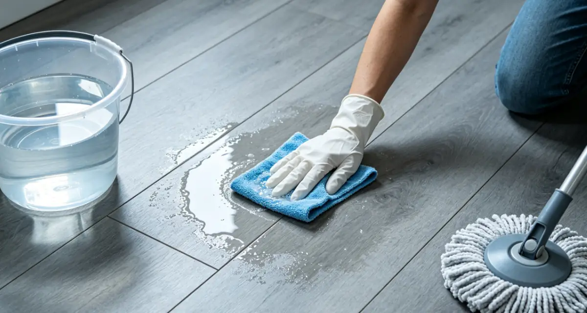 Mikrofaser-Mopp reinigt matte SPC-Böden streifenfrei.