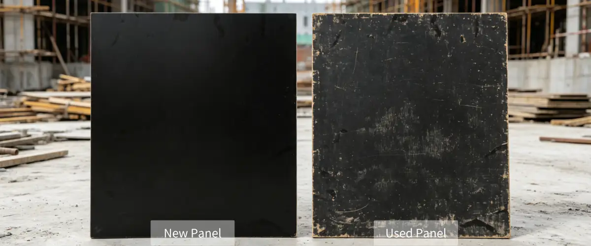 New vs used film faced plywood comparison, reusable concrete formwork plywood