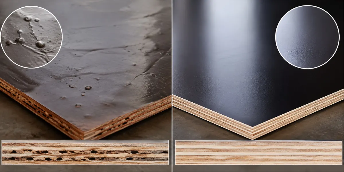 Film quality comparison of high quality film faced plywood