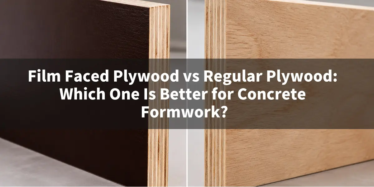 Comparación entre madera contrachapada con revestimiento fílmico y madera contrachapada convencional, mostrando diferencias en el acabado superficial, el recubrimiento y la estructura de la madera contrachapada.