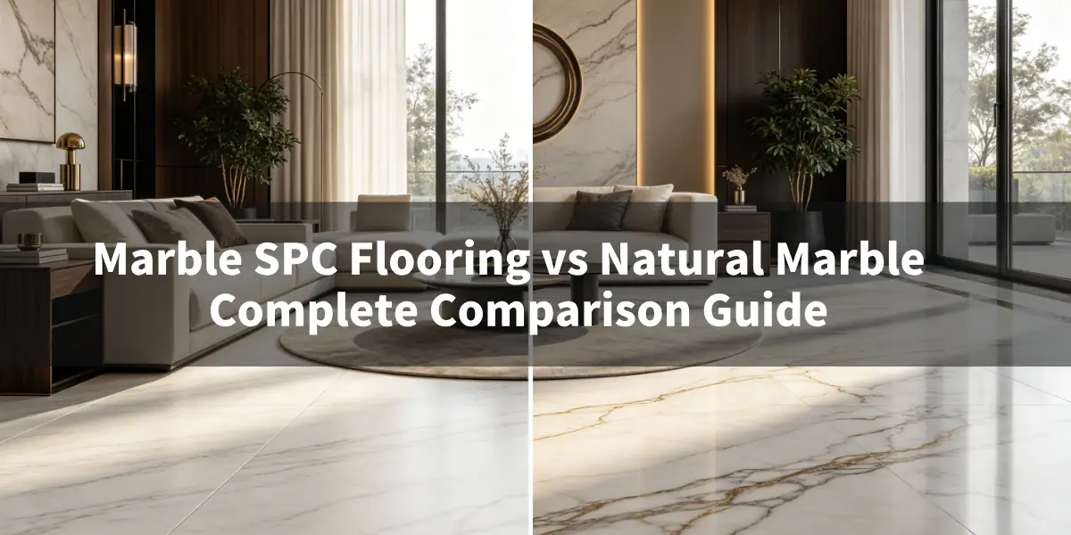 Comparación entre el suelo de SPC de mármol y el mármol natural en un salón moderno