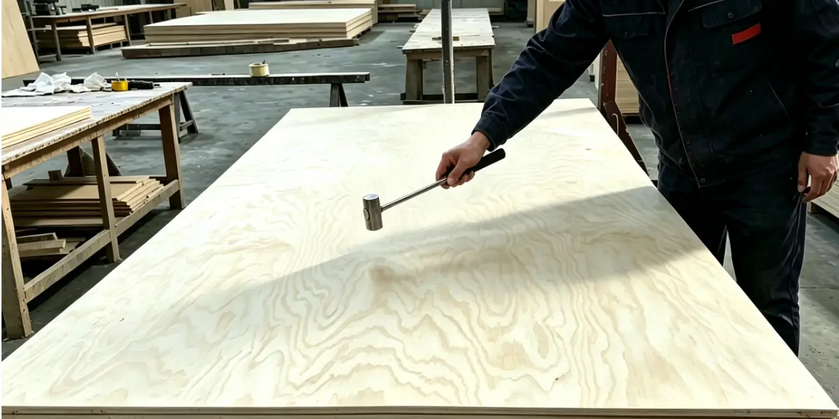 checking birch plywood construction veneer layers thickness and core quality