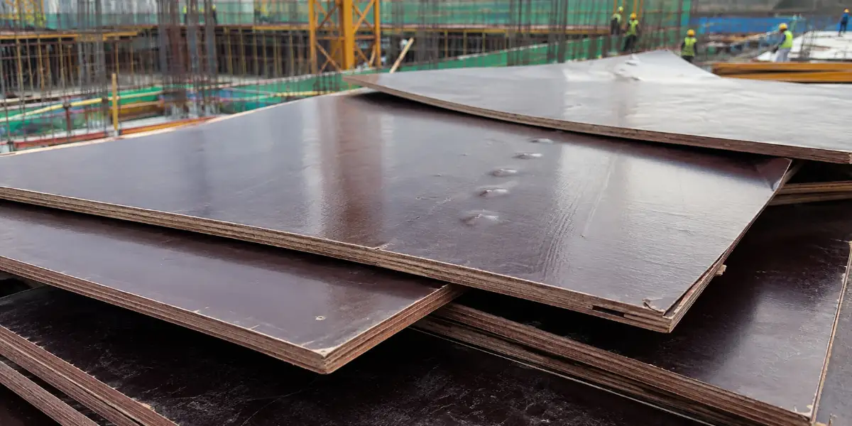Film faced plywood surface showing blisters and film peeling