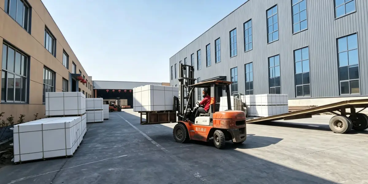 Carico dei container per l'esportazione di compensato alla melamina dalla Cina