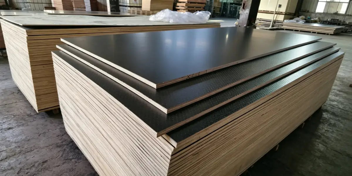 Anti-slip plywood sheets stored in a warehouse