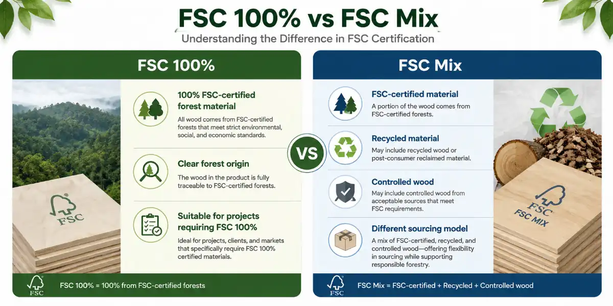 FSC 100% vs FSC Mix plywood certification comparison