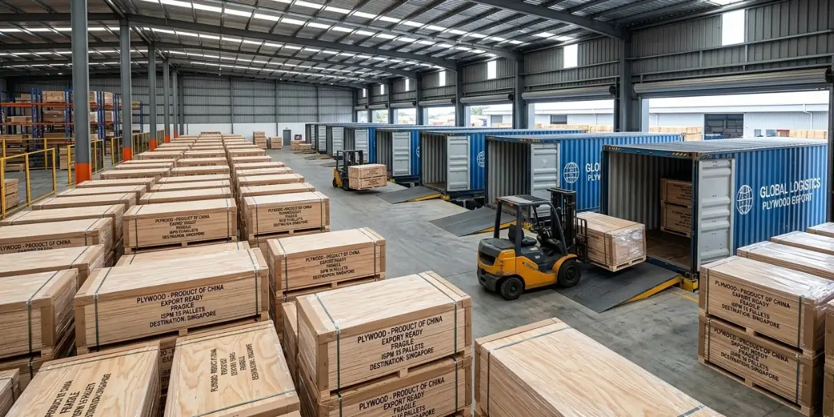 Vietnam plywood packed for container export