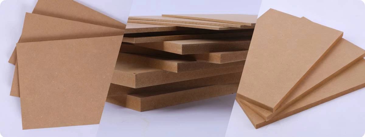 Superfície detalhada de placa de MDF bruta com textura uniforme e face lisa.