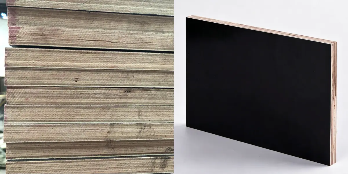 Film faced plywood structure with phenolic film and wood core layers