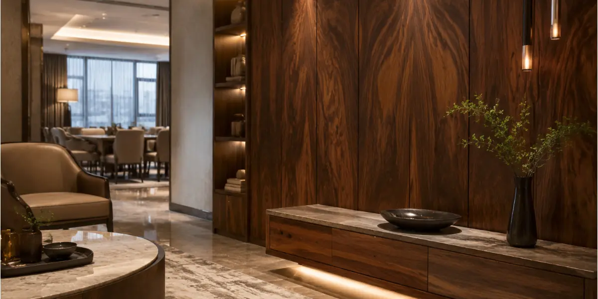 Natural wood veneer panels used for luxury furniture, cabinets, and interior wall decoration